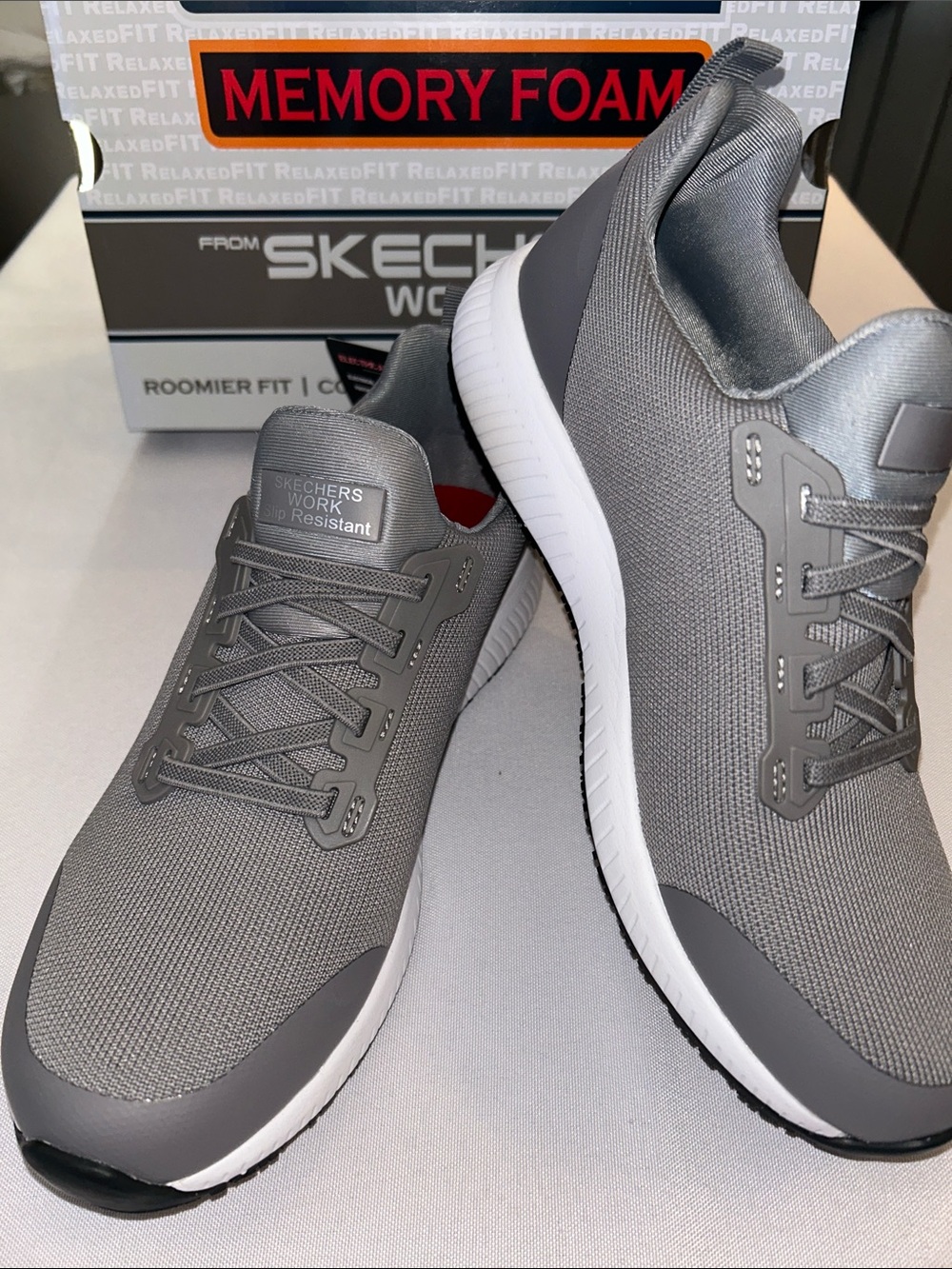 Skechers Grey Emma Slip-On Relaxed Fit Work Sneaker NIB sz 8.5